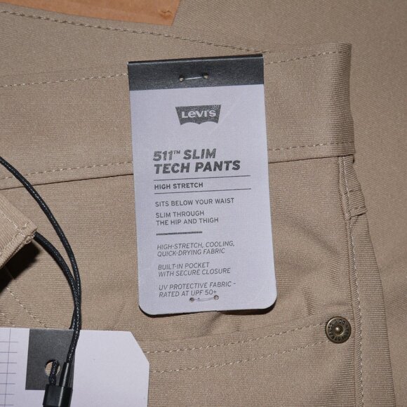 Levi's 511 Men's Slim Fit Tech Pants Size 36x34 Performance Stretch Khaki Tan - Picture 11 of 15
